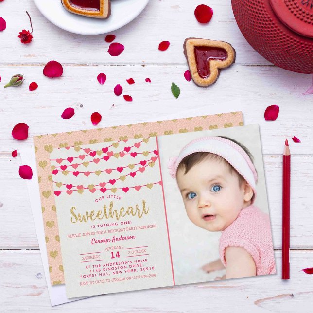 Hanging Love Hearts Little Sweetheart Birthday Invitation (Creator Uploaded)
