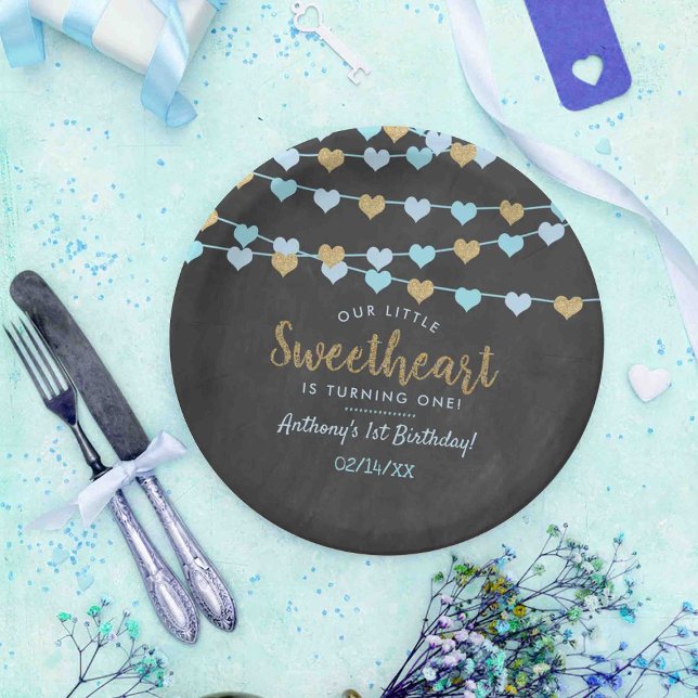 Hanging Love Hearts Little Sweetheart Birthday Paper Plate (Creator Uploaded)