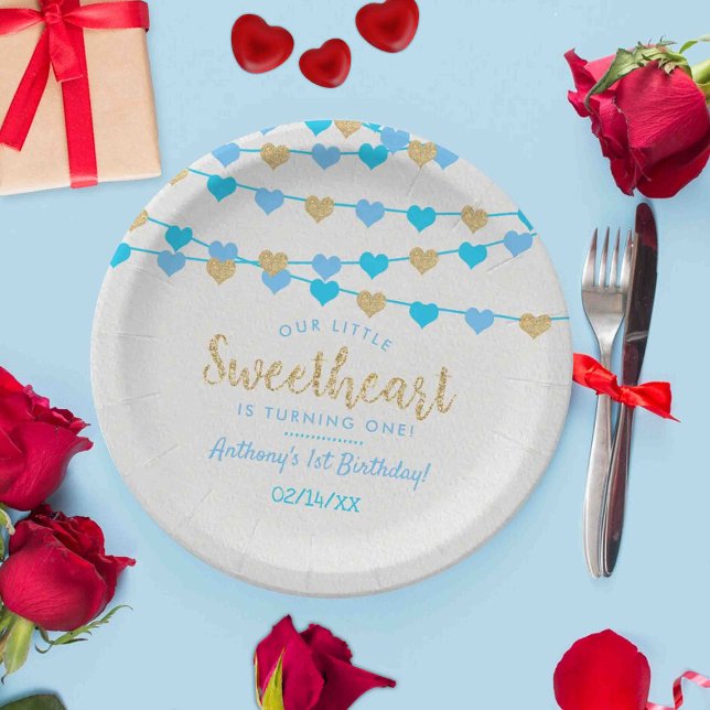 Hanging Love Hearts Little Sweetheart Birthday Paper Plate (Creator Uploaded)