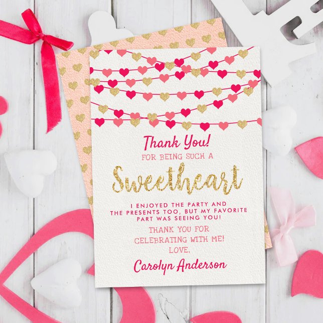 Hanging Love Hearts Little Sweetheart Birthday Thank You Card (Creator Uploaded)