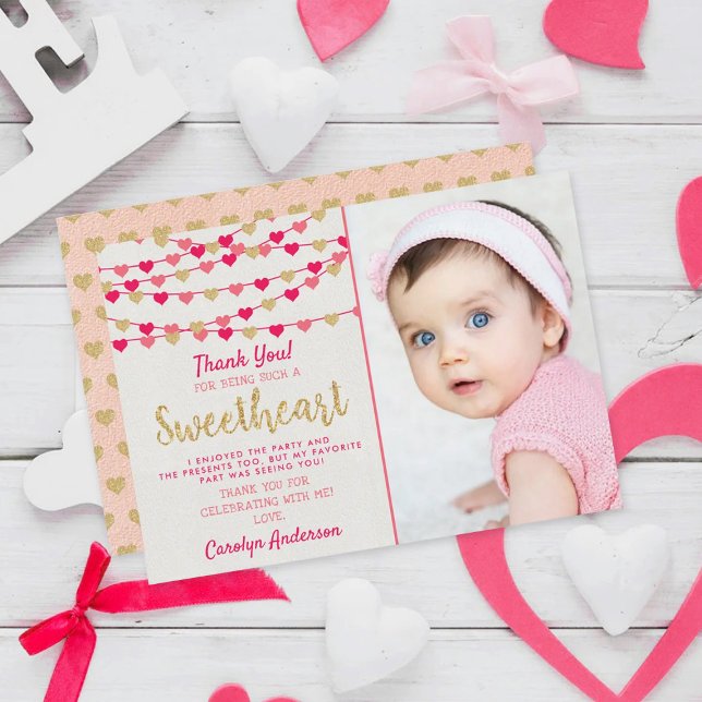 Hanging Love Hearts Little Sweetheart Birthday Thank You Card (Creator Uploaded)
