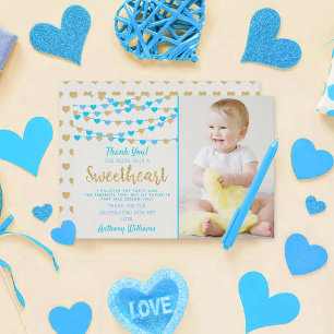 Hanging Love Hearts Little Sweetheart Birthday Thank You Card