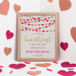 Hanging Love Hearts Sweetheart Baby Shower Welcome Poster