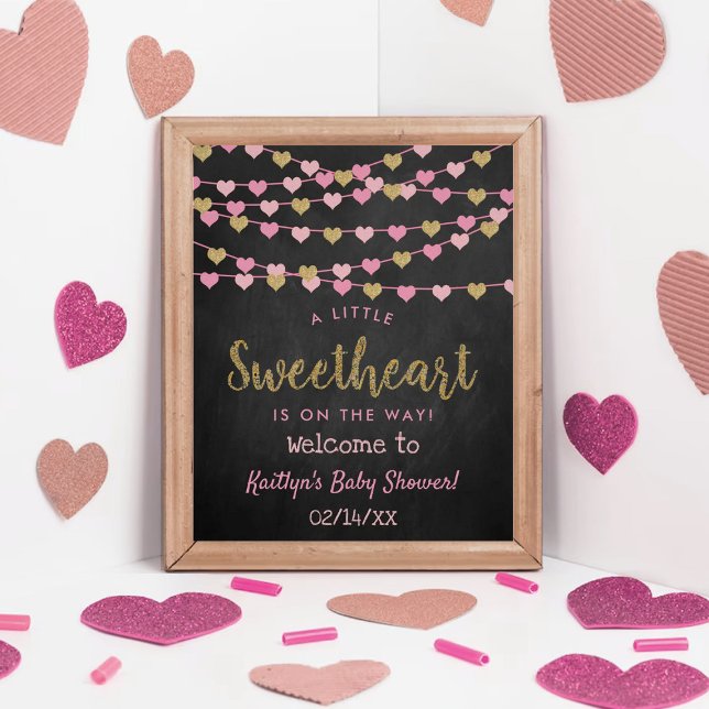 Hanging Love Hearts Sweetheart Baby Shower Welcome Poster (Creator Uploaded)