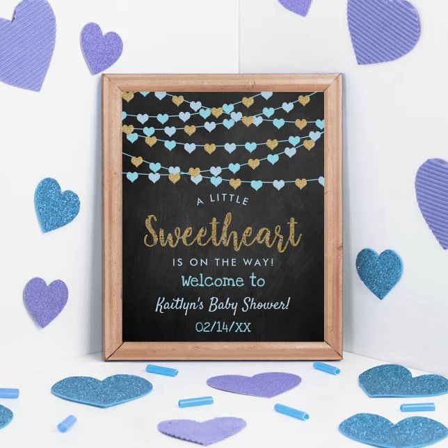 Hanging Love Hearts Sweetheart Baby Shower Welcome Poster (Creator Uploaded)