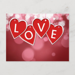 Hanging Love Sticker Hearts - Postcard