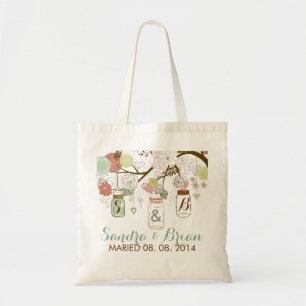 Hanging Mason Jar & Retro Flowers Wedding Design Tote Bag