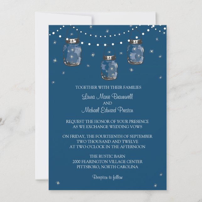Hanging Mason Jars and Fireflies Invitation (Front)