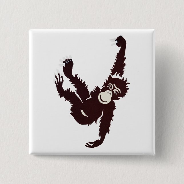 Hanging Monkey 15 Cm Square Badge (Front)