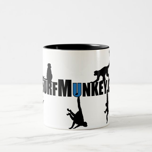 Hanging monkey design on coffee mug (Center)