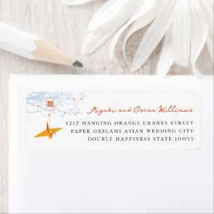 Hanging Orange Paper Crane 囍 Asian Wedding Address Return Address Label