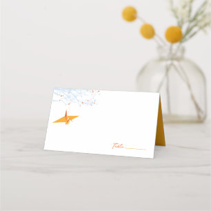 Hanging Origami Orange Paper Cranes Asian Wedding Place Card