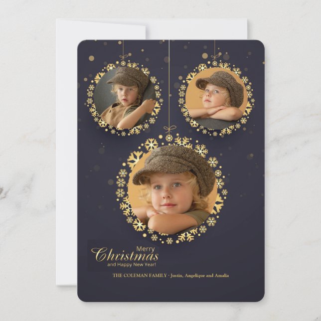 Hanging Ornaments 3-Photo Holiday Card (Front)