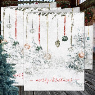 Hanging Ornaments Winter Scene Merry Christmas Holiday Card