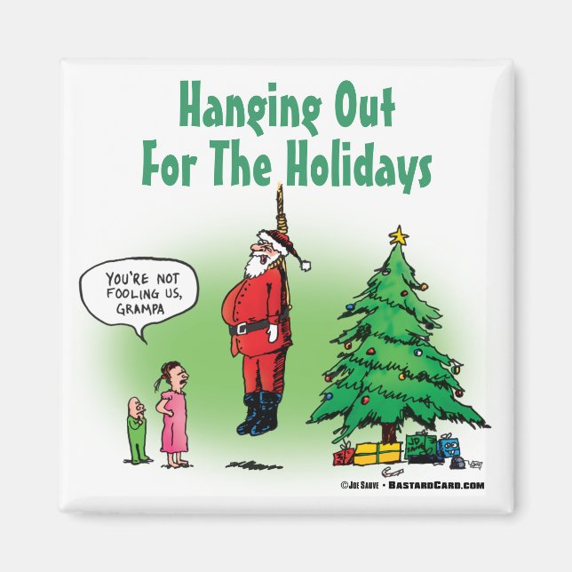 Hanging Out Santa Twisted Cartoon Magnet (Front)