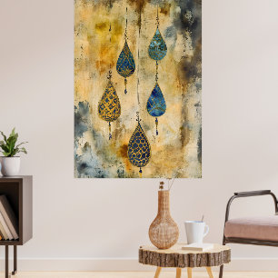 Hanging pendants in an artistic style reminiscent poster