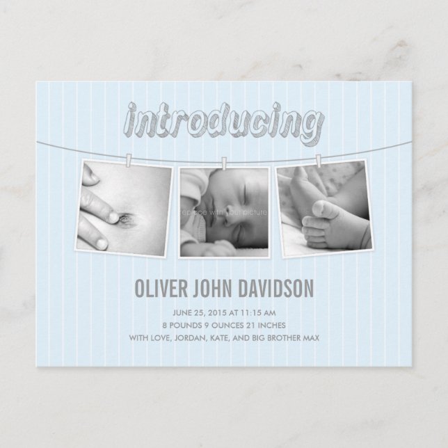 Hanging Pictures Birth Announcement - Baby Boy Postcard (Front)