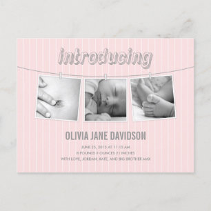 Hanging Pictures Birth Announcement - Baby Girl