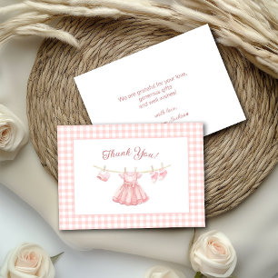 Hanging Pink Dress Baby Girl Baby Shower Thank You Card
