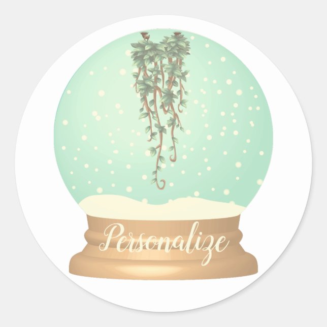 Hanging plant snow globe sticker green white (Front)