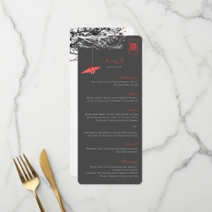 Hanging Red Paper Crane On Branch Asian Wedding Menu