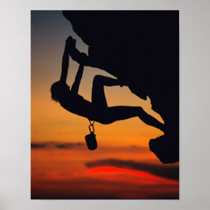 Hanging Rock Climber at Sunrise Poster