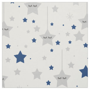 Hanging Sleepy Eyes Stars Navy Blue Grey Fabric