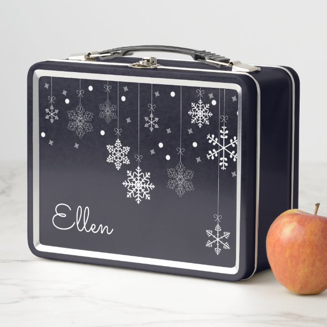 Hanging Snowflakes Black Metal Lunch Box (In Situ)