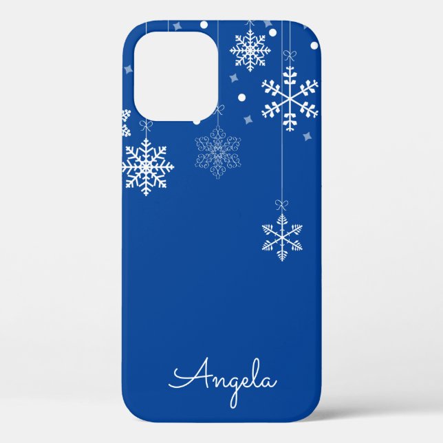 Hanging Snowflakes Blue Unique Name iPhone 12 Case (Back)