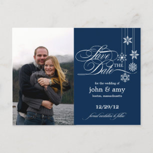 Hanging Snowflakes Photo Save The Date (Navy) Announcement Postcard