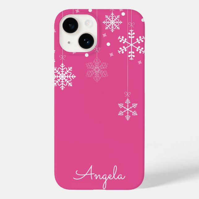 Hanging Snowflakes Pink Unique Name iPhone 14 Case (Back)