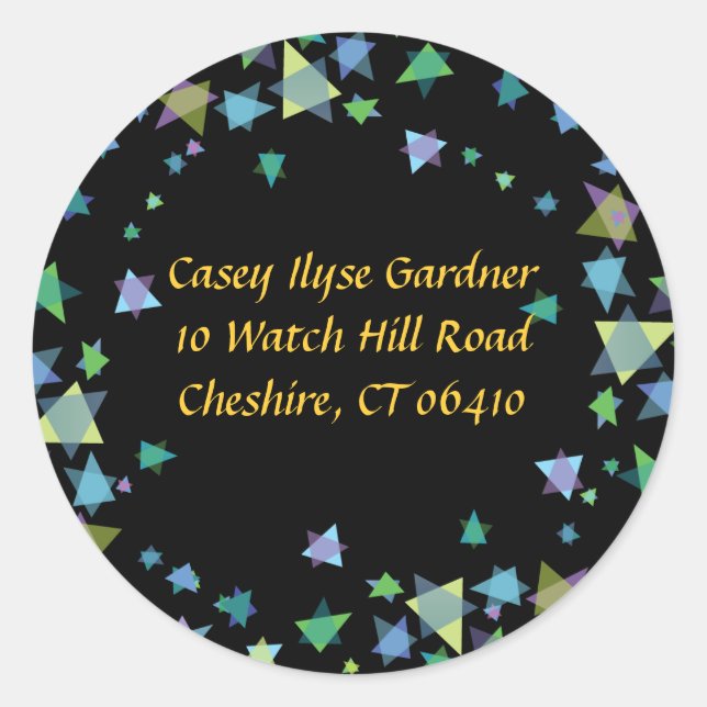 Hanging Stars Jewish REPLY RETURN stickers lables (Front)