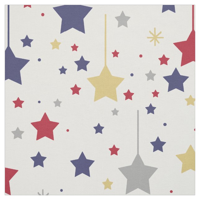 Hanging Stars Red Blue Silver Gold Fabric (Swatch)
