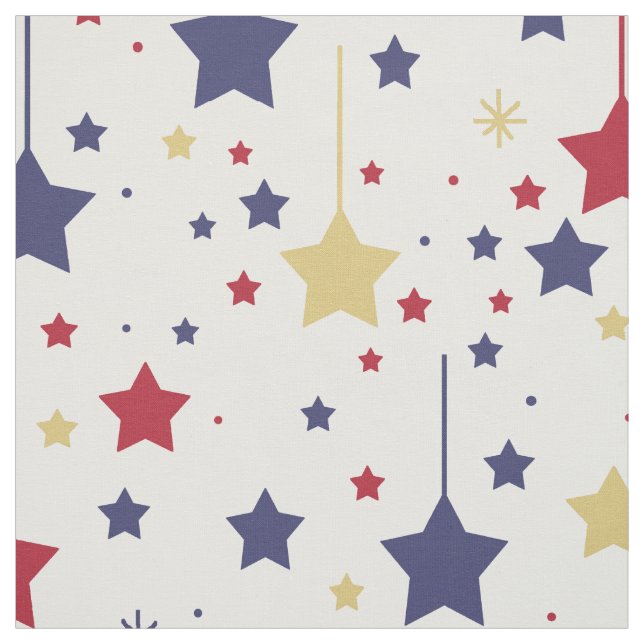 Hanging Stars Red Blue Silver Gold Fabric (Swatch)