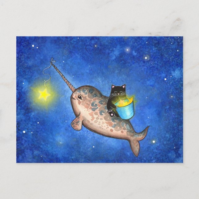 Hanging Stars with a Friendly Narwhal Postcard (Front)