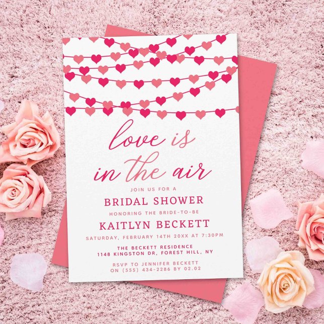 Hanging String Love Hearts Bridal Shower Invitation (Creator Uploaded)