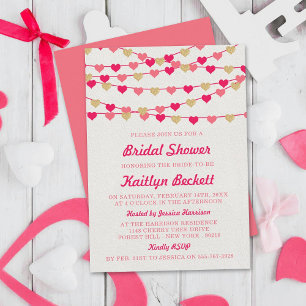 Hanging String Love Hearts Bridal Shower Invitation