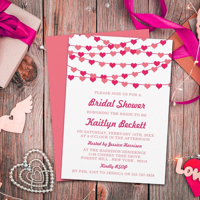 Hanging String Love Hearts Bridal Shower Invitation (Creator Uploaded)