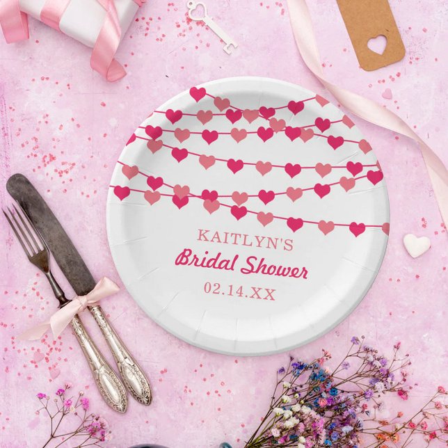 Hanging String Love Hearts Bridal Shower Paper Plate (Creator Uploaded)