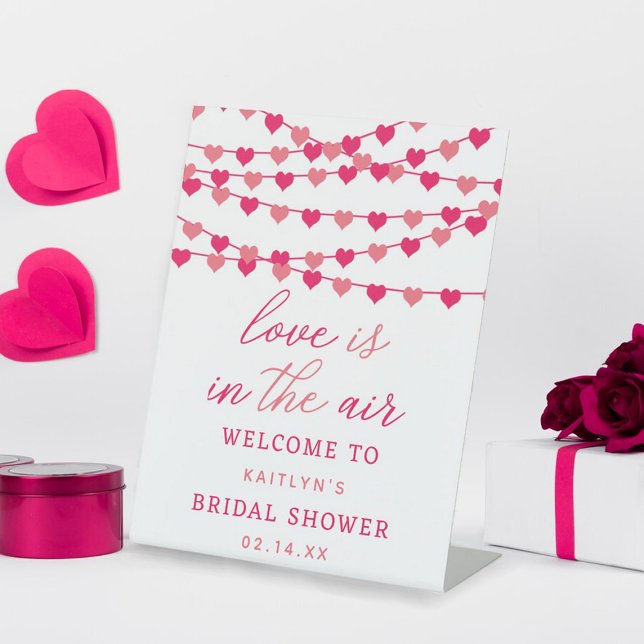 Hanging String Love Hearts Bridal Shower Welcome Pedestal Sign (Creator Uploaded)