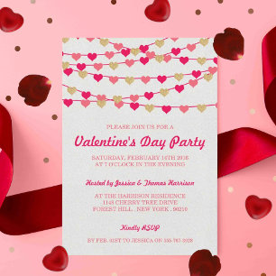 Hanging String Love Hearts Valentine's Day Party Invitation