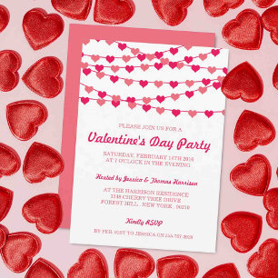 Hanging String Love Hearts Valentine's Day Party Invitation