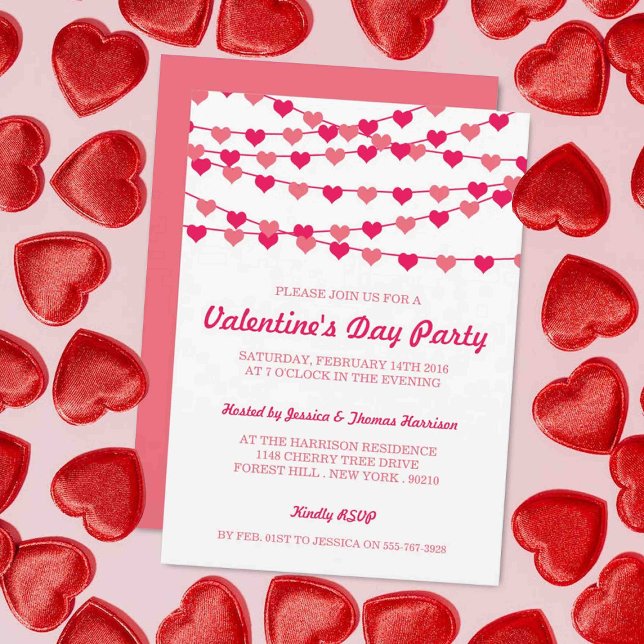 Hanging String Love Hearts Valentine's Day Party Invitation (Creator Uploaded)