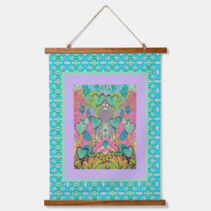 Hanging Tapestry - Aqua Hearts