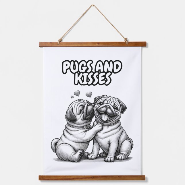 Hanging tapestry with Pugs and kisses (Front)