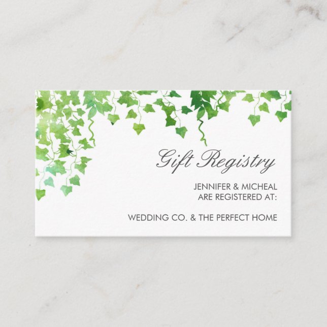 Hanging Vines Greenery Wedding Gift Registry Card (Front)