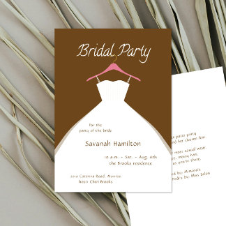 Hanging Wedding Dress Brown Bridal Party Invitation