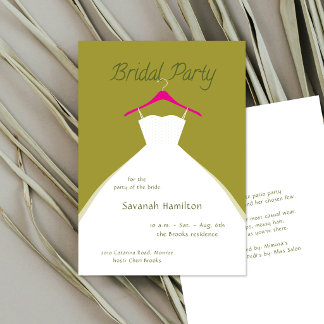 Hanging Wedding Dress Olive Bridal Party Invitation