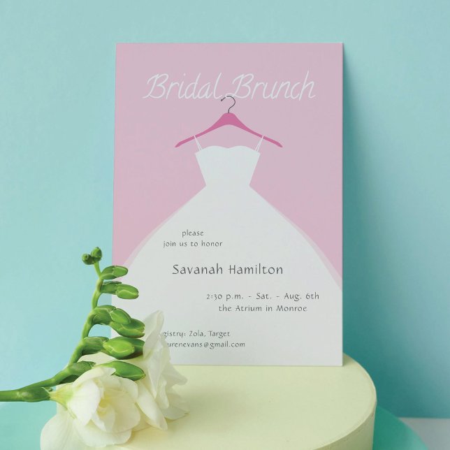 Hanging Wedding Dress Pink Bridal Brunch Invitation (Creator Uploaded)