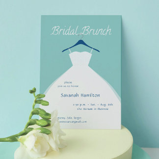 Hanging Wedding Dress Teal Bridal Brunch Invitation